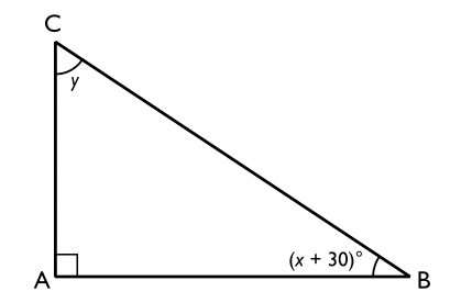 Hur stor är vinkeln $\boldsymbol{y}$ i triangeln $\boldsymbol{ABC?}$