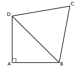 AB = AD = 1 cm. Triangeln BCD är liksidig. Vad är omkretsen av fyrhörningen $\boldsymbol{ABCD}$?