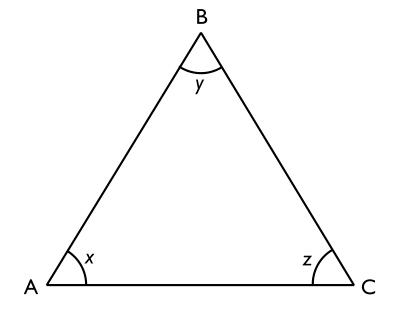 I triangeln $\boldsymbol{ABC}$ gäller att $\boldsymbol{x \gt y \gt z}$