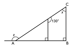 ABC är en triangel. Vad är $\boldsymbol{x + z}$?