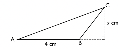 Arean av triangeln $\boldsymbol{ABC}$ är $\boldsymbol{4\, cm^2}$