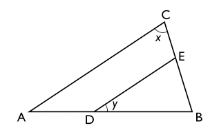 ABC är en triangel. DE är parallell med AC och DE = BD. Vad är x?