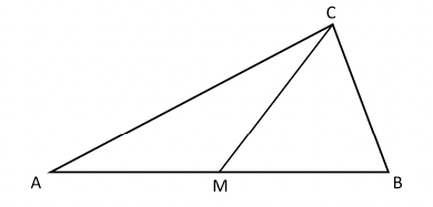 $\boldsymbol{M}$ är mittpunkten på sträckan $\boldsymbol{AB.}$