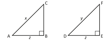 Trianglarna ABC och DEF är rätvinkliga. $$$$ $\boldsymbol{x \gt{} y}$