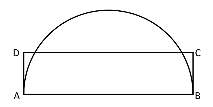 Fyrhörningen $ABCD$ är en rektangel där $AB$ är diametern i en halvcirkel och $AD = \frac{r}{2}$ där $r$ är cirkelns radie. $$$$