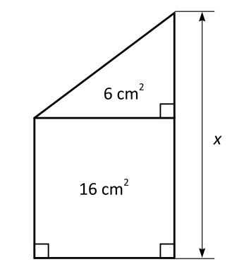 En rätvinklig triangel och en kvadrat är placerade enligt figuren. Hur lång är sträckan $\boldsymbol{x?}$