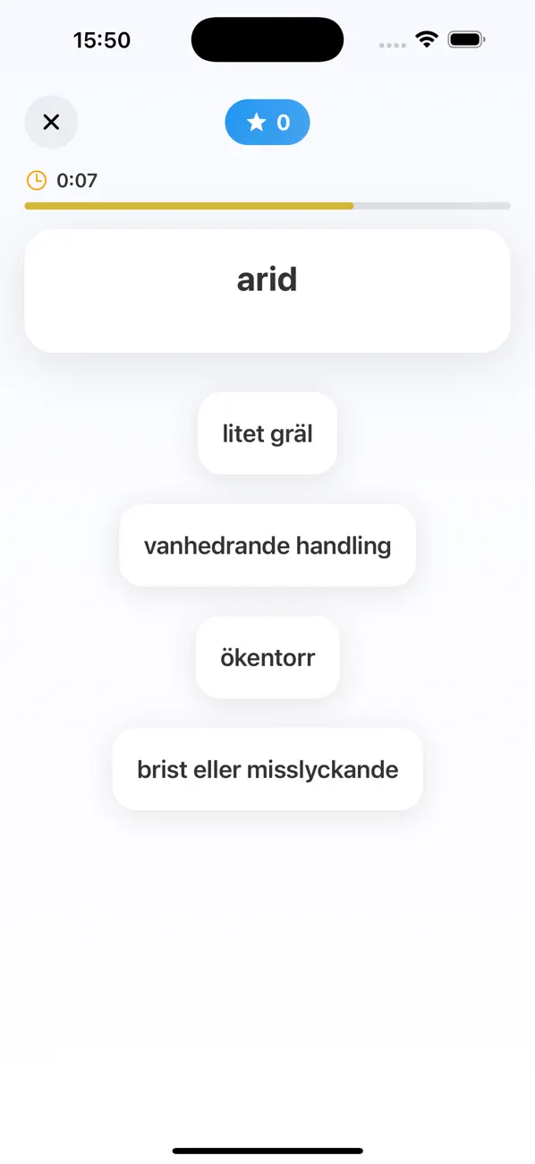 En fråga i ordspelet Ordjakten i HPKursens app