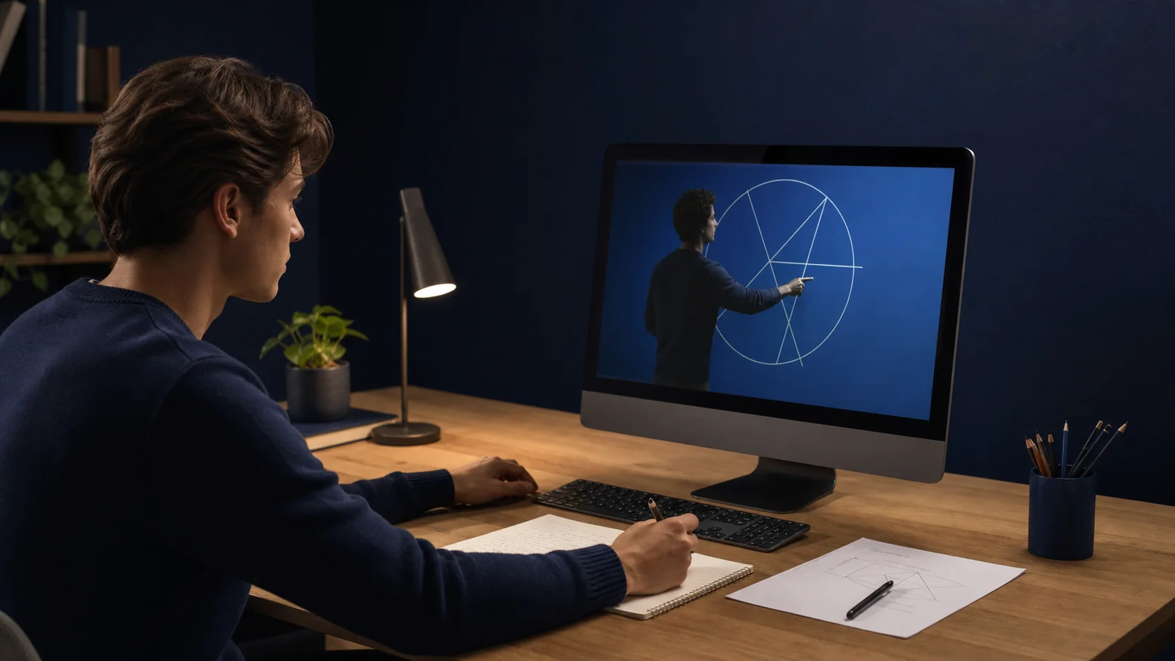 Student som provar en digital fråga och granskar en videoförklaring inför högskoleprovet
