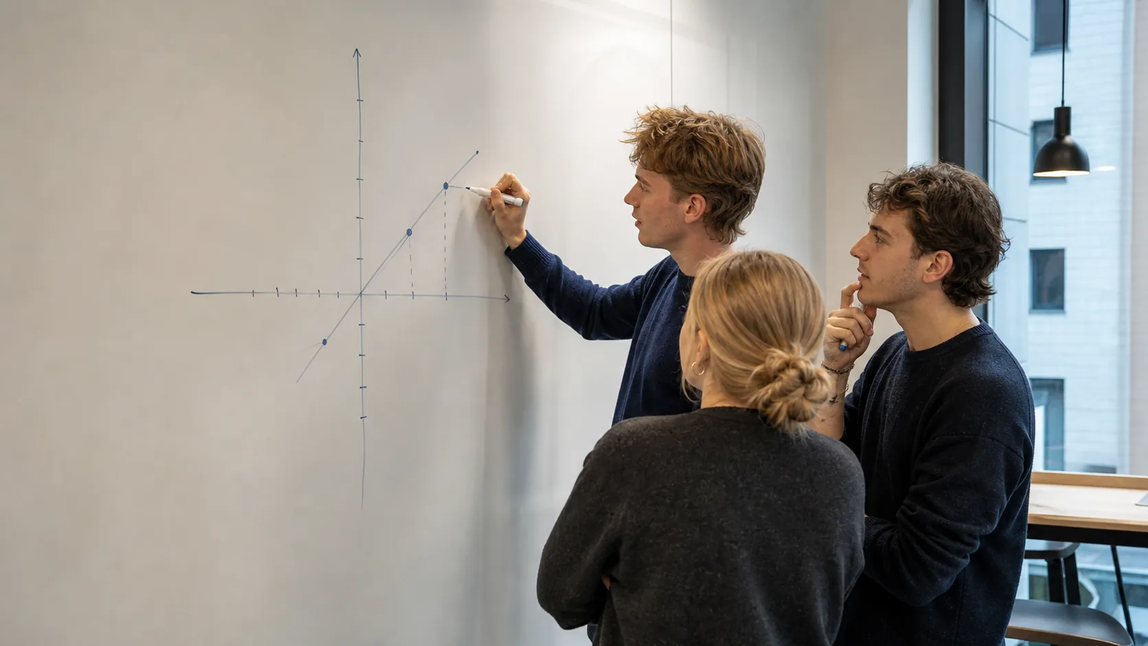 Studenter går igenom en matematisk lösning tillsammans