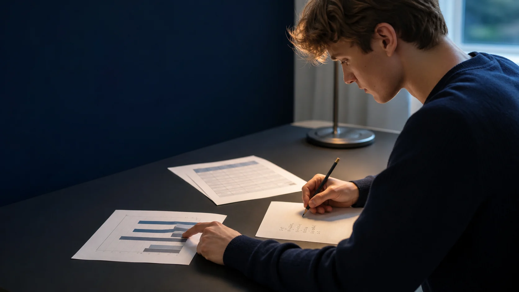 Student som omvandlar avlästa DTK värden till andelar, förhållanden och kontrollerade beräkningar på papper