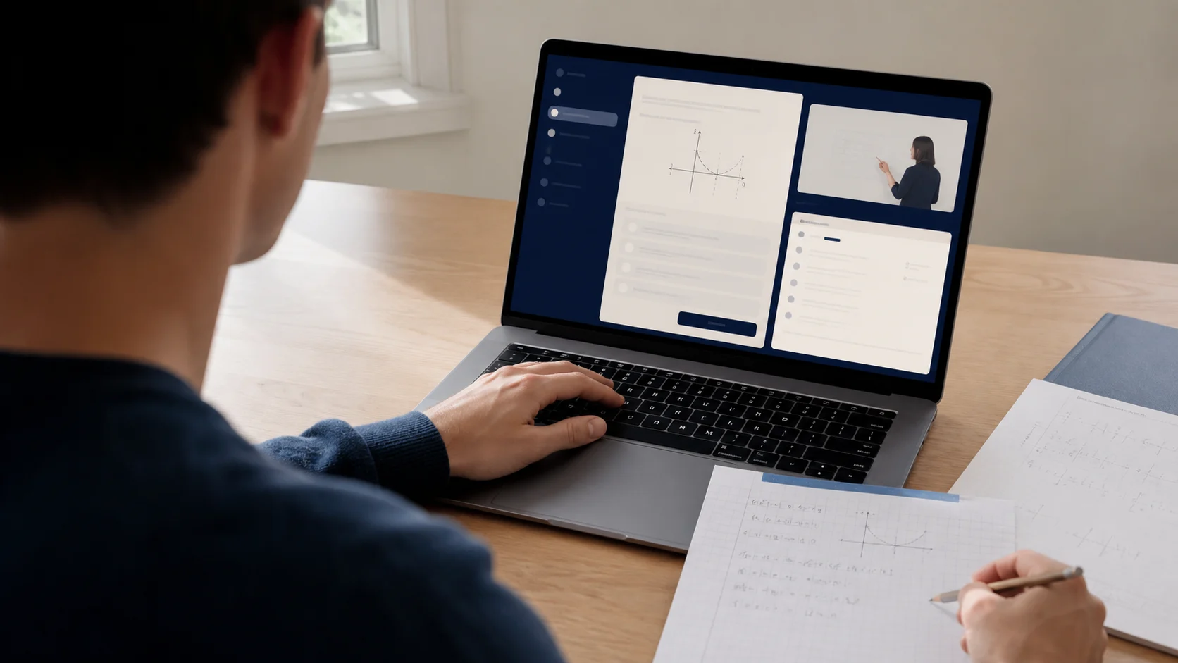 Student arbetar med en matematisk uppgift i en digital studieplattform