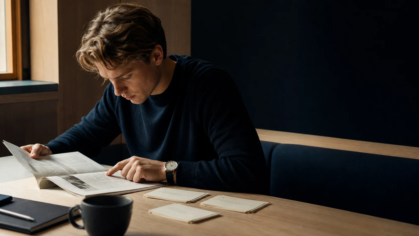 Student som läser en längre svensk sakprosatext under tidtagning