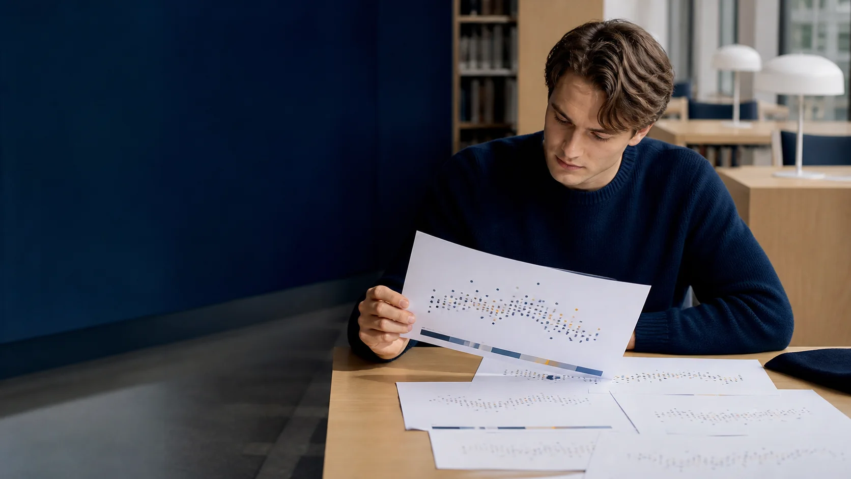 Student som granskar den fullständiga resultatfördelningen för högskoleprovet våren 2026