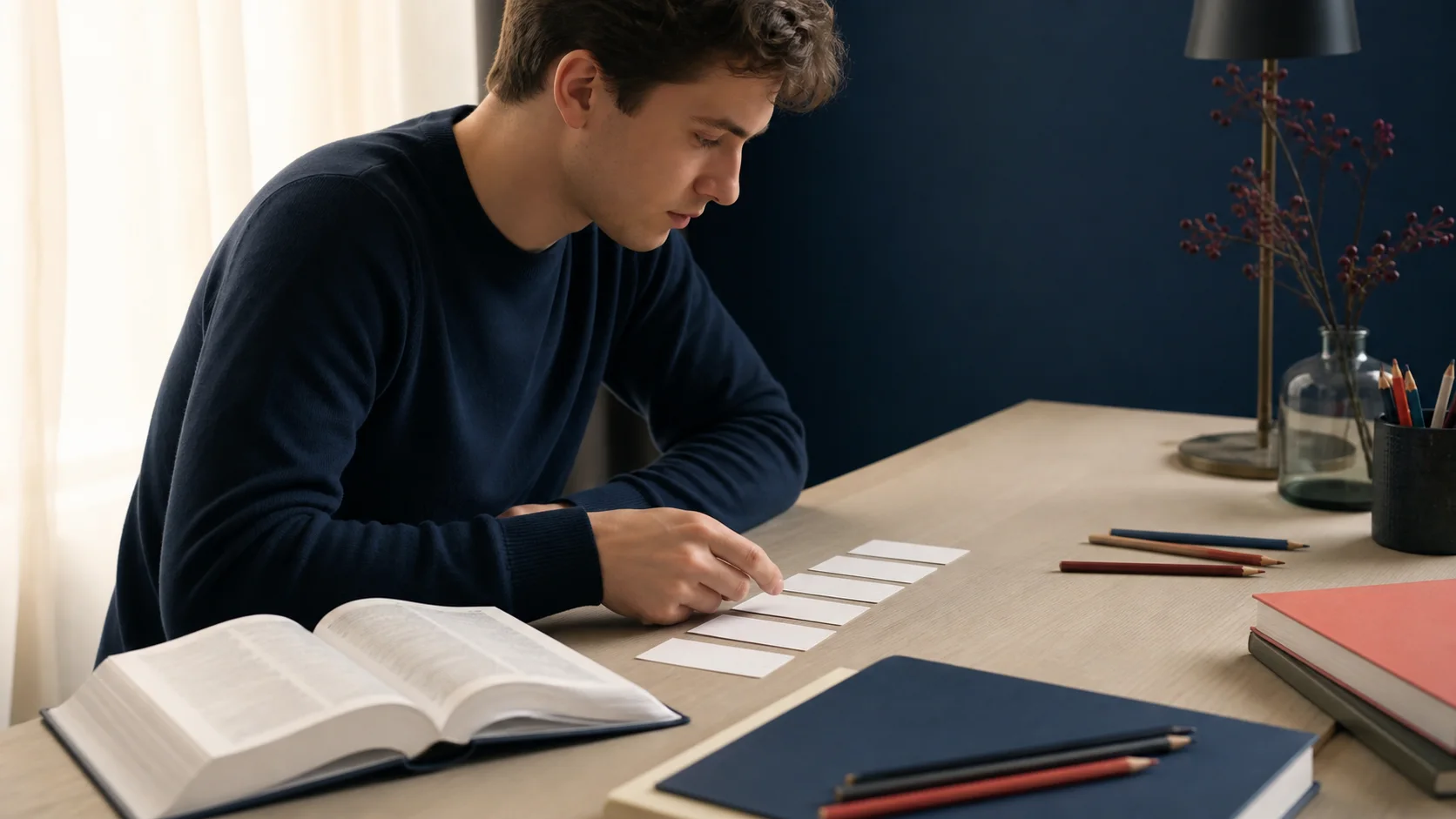 Två studenter jämför närliggande svenska ord och markerar avgörande betydelseskillnader